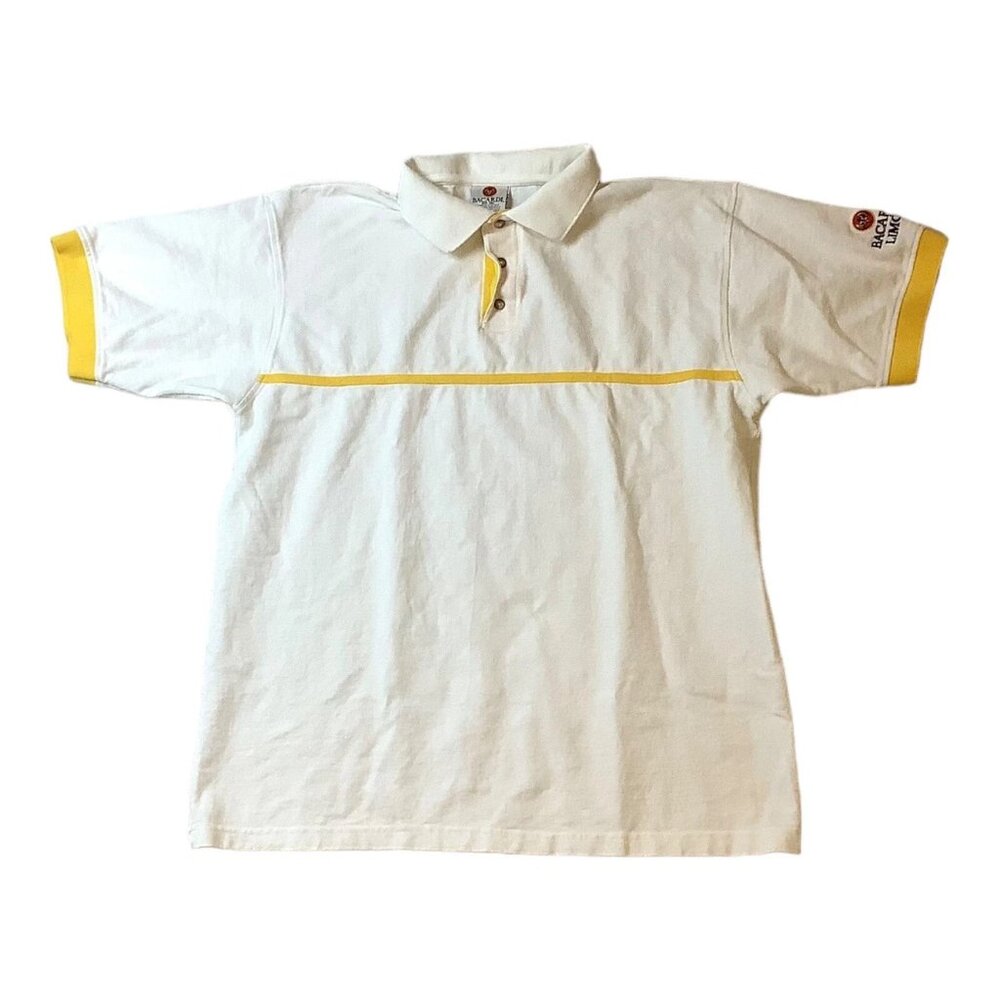Bacardi Limon Short Sleeve Polo Shirt Men's Size L arge White/Yellow
